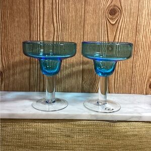 New Vintage 2003 The Cellar for Macy’s Set of Blue Blown Glass Margarita Glasses
